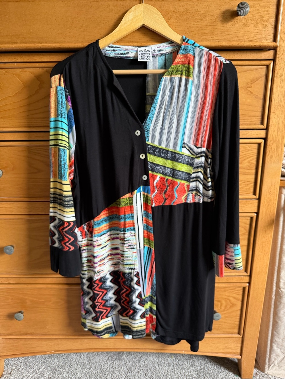 Parsley & Sage Womens Large Patchwork Dress Tunic Button Down Artsy Whimsical
